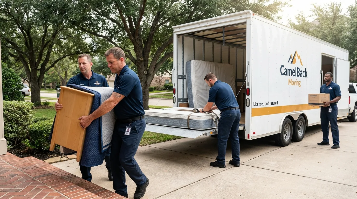 Crew loading residential truck for cross-state move from Town Creek, AL